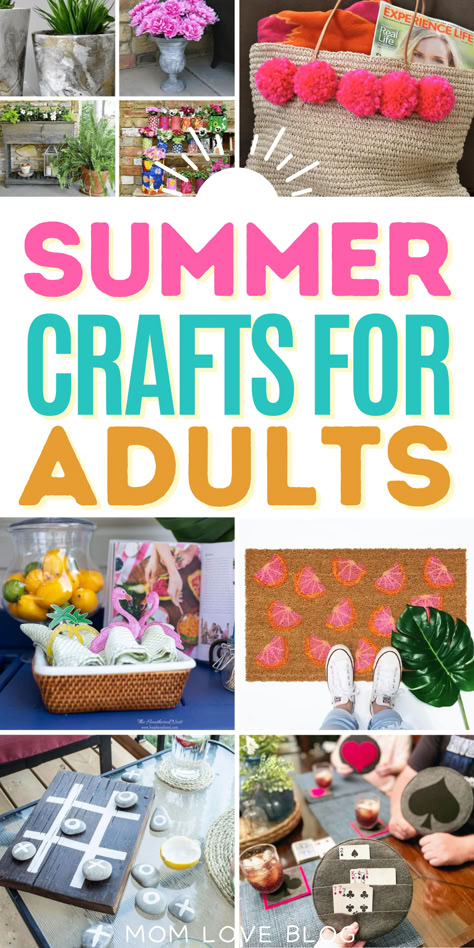 Easy, fun, and cheap summer crafts for adults including DIY summer decor, wreaths, and accessories. Summer Craft Projects For Adults, One Day Crafts For Adults, Simple Craft Ideas For Women, Fun Summer Crafts For Adults, Summer Projects For Teens, Diy Summer Crafts For Teens, August Crafts For Adults, Fun Projects To Do At Home, Simple Adult Crafts