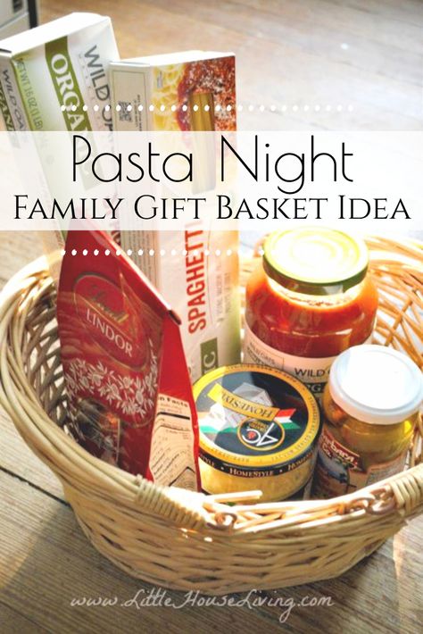 How to put together and inexpensive family gift basket for pasta night, a thoughtful and practical gift for your friends and neighbors. #pasta #familynight #giftbasket #dinner #simpleChristmas #giftideas Homemade Pasta Gift, Pasta Gift Basket Ideas, Pasta Gift Basket, Dinner Gift Basket, Best Christmas Gift Baskets, Pasta Gifts, Homemade Birthday Gifts, Family Gift Baskets, Homemade Gift Baskets