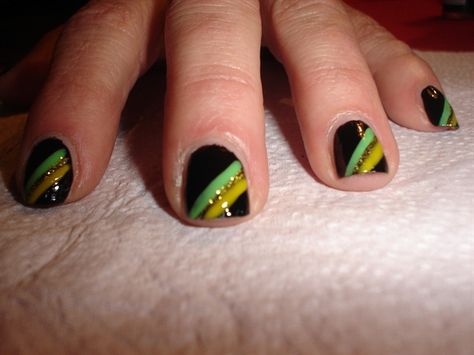 Jamaican Nails Ideas, Jamaican Nails, Jamaica Nails, Nail Art Blue, Vacation Nails Beach, Designed Nails, Jamaica Outfits, Flag Nails, Nails Beach