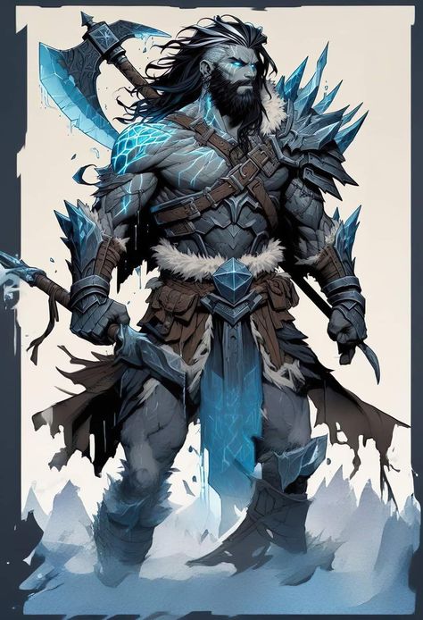 Ice Warrior Fantasy Art, Goliath Barbarian Male, Ice Barbarian, Zealot Barbarian, Ice Viking, Thor Characters, Ice Warriors, Icewind Dale, Ice Giant