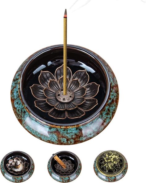 Nuseiis Incense Holder for Sticks, Incense Burner for Cone, Coil, Sage Cones, Frankincense and Palo Santo (Fambe Green) Incense Ashes, Ceramic Incense Burner, Indian Incense, Lotus Incense, Incense Stick Holder, Ceramic Incense, Japanese Incense, Burning Incense, Incense Sticks Holder