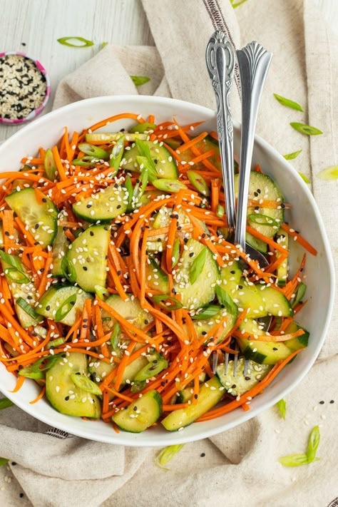 Cucumber and Carrot Salad - Sprinkled With Balance Spinach Carrot Salad, Salad With Carrots And Cucumber, Cucumber Carrot Onion Salad, Estrogen Carrot Salad, Crab Cucumber Carrot Salad, Cucumber Carrot Salad, Balanced Salad, Light Side Dishes, Higher Vibration