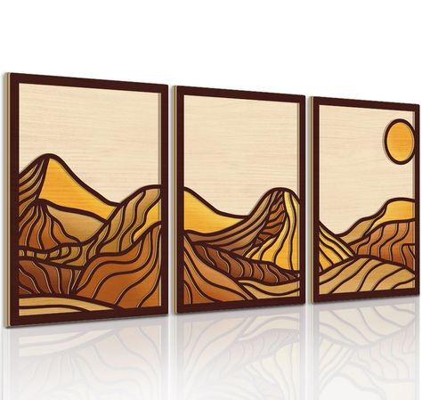 PRICES MAY VARY. BOHO SUN WALL ART SET- CHDITB abstract mountain wall decor is designed with bohemian style, a landscape painting of a sunrise and sunset between mountain scene in terracotta. SOPHISTICATED 3D DESIGN- Our minimalistic mid century modern sun wall art sign features a 3D laser engraved design with a thickness of 3mm. Unlike the ordinary wood sign, this has a multi-layered visual effect. A CREATIVE HOME WALL DECOR GIFT- This terracotta japandi wall decor can be a nice housewarming gi Terracotta Japandi, Japandi Wall Decor, Sun Artwork, Abstract Sunrise, Landscape Minimalist, Boho Mountain, Geometric Landscape, Modern Japandi, Mountain Wall Decor