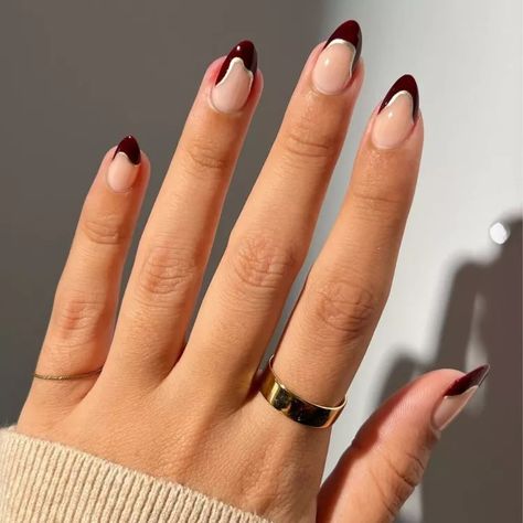 13 Autumnal Almond Nail Ideas to Try This October Burgundy French Nails, Burgundy French Tip, Fall Manicure Ideas, Nail Color Designs, Fall Manicure, Nails Coffin Short, Fall Nail Art Designs, Simple Gel Nails, Nail Polish Ideas