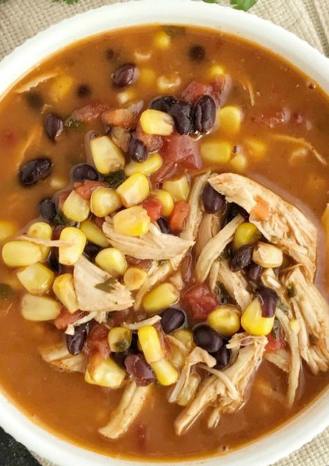 Instant Pot Chicken Tortilla Soup Santa Fe Soup, Healthy Tortilla Soup, Instant Pot Chicken Tortilla Soup, Healthy Chicken Tortilla Soup, Chicken Black Beans, Santa Fe Chicken, Chicken Tortilla Soup, Chicken Tortilla, Tortilla Soup