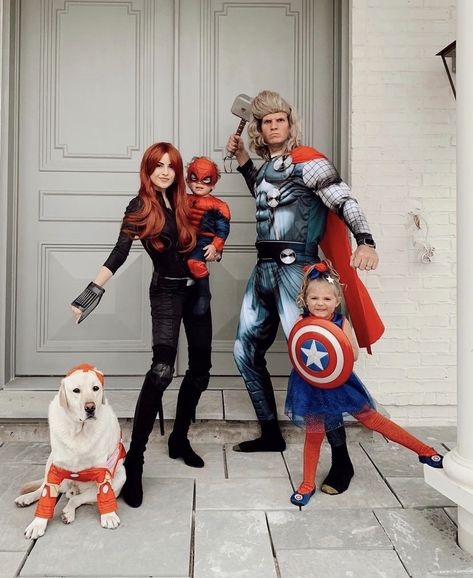 Avenger Family Costumes, Spider Man And Iron Man, Family Halloween Costumes With Kids, Superhero Family Costumes, Black Widow Captain America, Best Family Halloween Costumes, Disney Family Costumes, Zebra Costume, Giraffe Costume