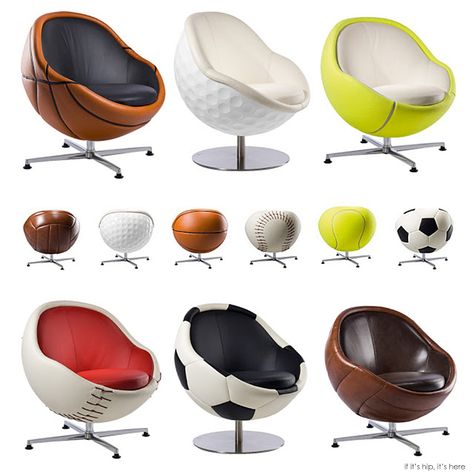 For The True Armchair Athlete. VIP Sports Lounges and Ottomans By Paolo Lillus. | http://www.ifitshipitshere.com/for-the-true-armchair-athlete-vip-sports-lounges-ottomans-by-paolo-lillus/ Upcycle Chair, Poster Sport, Sports Office, Sport Chair, Sport Bedroom, Balcony Chairs, Retail Inspiration, Ball Chair, Sports Room