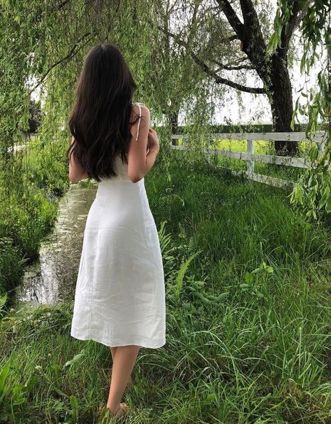 The Grass, A Woman, White Dress, Walking, Trees, Water, White, Instagram