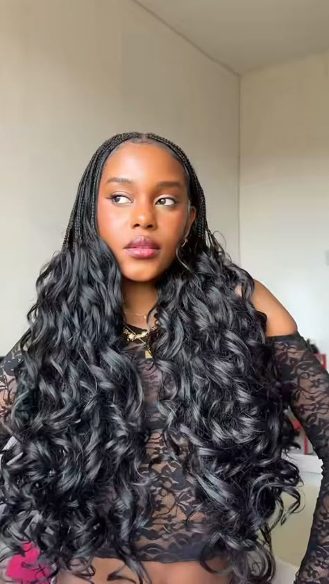 French Curl Braids Human Hair, French Curl Pick And Drop Braids, Pick And Drop French Curls, Large Braids With Beads, Pick And Drop Braids Curls, Curled Braids, Drop Braids, Pick And Drop Braids, Boho Braided Hairstyles