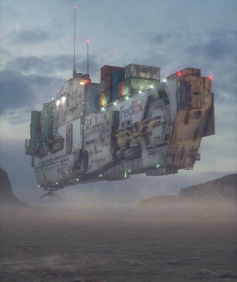 Daily Sci-Fi Content on Instagram: “'FedEx 2077' from: @thedizzyviper  All rights belong to their respective owner(s) - - - - #scifi #scififantasy #sciencefiction #scifimovies…” Desert Canyon, Space Ship Concept Art, Starship Concept, Starship Design, Sci Fi Ships, Space Fantasy, Spaceship Art, Spaceship Concept, Spaceship Design