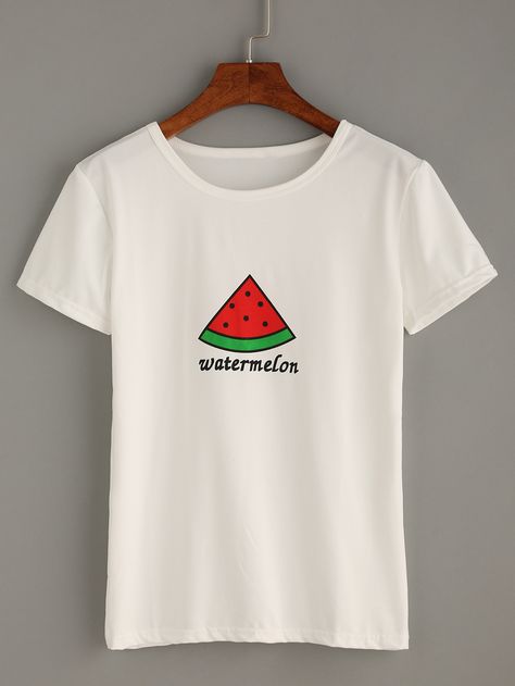 Shop White Watermelon Print T-shirt online. SheIn offers White Watermelon Print T-shirt & more to fit your fashionable needs. Watermelon Shirts Women, Summer Short Sleeve T-shirt With Fruit Design, Summer Fruit Design Short Sleeve T-shirt, Clothes Photography, Watermelon Shirt, Casual Watermelon T-shirt With Graphic Print, Ootd Women, Watermelon Print, T Shirts White