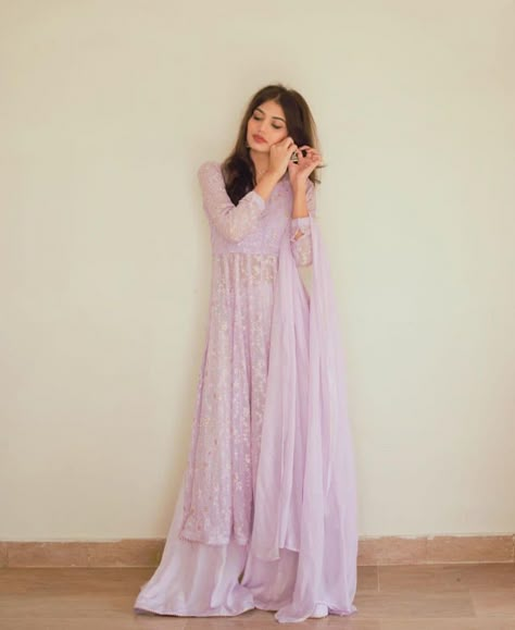 Long Frock With Sharara, Light Blue Kurti Combination, Lavender Indian Dress, Lavender Anarkali Suits, Lavender Kurti Designs, Rakhi Outfit Ideas, Rakhi Outfits, Desi Fits, Lehenga Designs Simple