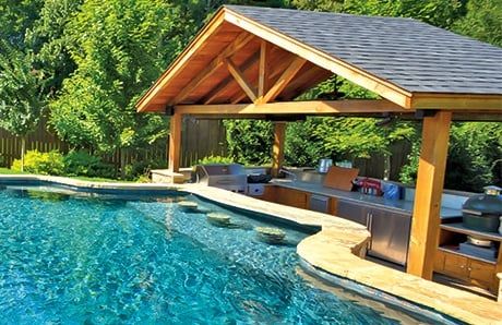 What is a Swim-Up Pool Bar?—and How to Add One to Your Backyard Swim Up Pool Bar Ideas, Swim Up Bar Pool, Pool Bar Ideas, Large Patio Umbrellas, Swim Up Bar, Backyard Pool Designs, Swimming Pools Backyard, Pergola Plans, Pool Bar