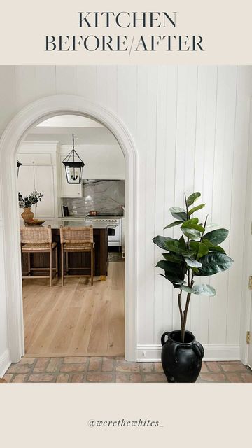 EMILY WHITE | home & design on Instagram: "We completely gutted the existing space, reworked the floor plan, and created our dream kitchen! (It only took 18 months 😉) cabinet color: SW Creamy Wall color: BM White Dove countertops: Sea Pearl Quartzite Follow me (@werethewhites_) on the LTK app to shop our kitchen accessories!" Creamy Wall Color, White Dove Walls, Bm White Dove, Sea Pearl Quartzite, White Home Design, White Cabinet, Cabinet Color, White Dove, February 8