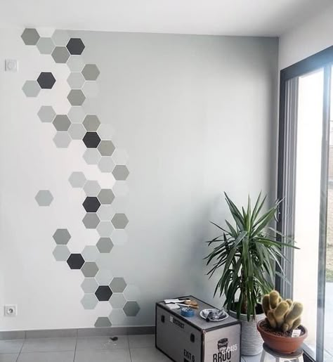 Hexagon Wall Paint, Wall Paint Patterns, Wall Color Combination, Small Room Design Bedroom, Room Wall Colors, House Roof Design, Accent Wall Paint, Wall Texture Design