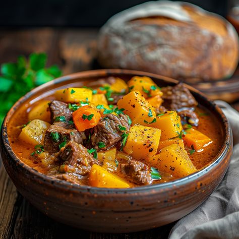 Stew With Squash, Beef Butternut Squash, Jamaican Chicken, Beef Chuck Roast, Beef Chuck, Tender Beef, Hearty Stews, Chuck Roast, Root Vegetables