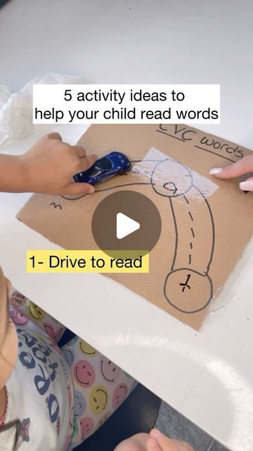 Farah Ghazale on Instagram: "Five Activity Ideas to help your child read consonant vowel consonant words
1- Drive to read : Simply draw three circles and two roads add a sticky tape on the circle to write and wipe. Say a consonant vowel consonant word and have your child first listen to the sound and segment the word, then write the letters and read again by driving the car to each letter. 
2- pinch the peg and fill in the missing vowel: on a popsicle stick write the consonants in the beginning and in the end and on pegs write the vowels, have your child read the words as they swap vowels. 
3- using two cups twist beginning sound. On one cup write the beginning consonant sounds and on the other cup write the middle and end and cut a hole in the beginning. Make sure cup is turned upside dow Three Letter Words Activities, Vowels And Consonants Activities, Vowels Craft, Sounds Write, Preschool Reading Activities, Consonant Vowel Consonant Words, Simply Draw, Cups Writing, Consonant Words