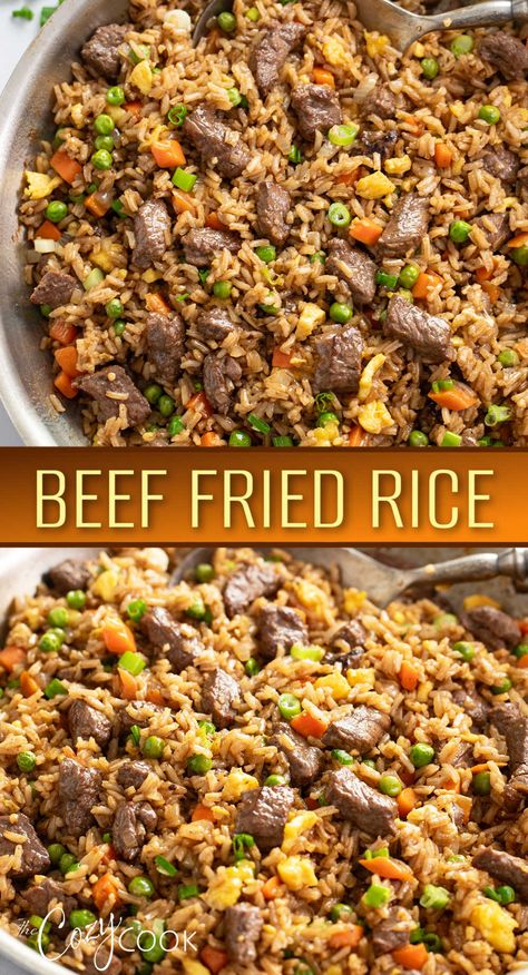 beef with fried rice and a mix of vegetables. Fried Rice Aesthetic, Egg Fried Rice Recipe Easy, Beef Fried Rice Recipe, Rice Aesthetic, Easy Egg Fried Rice, Fried Rice Egg, Egg Fried Rice Recipe, Rice With Vegetables, Vegetable Fried Rice Recipe