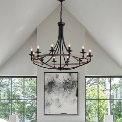 Chandeliers You'll Love | Wayfair Modern Country Light Fixtures, Black Entryway Chandelier, Black Farmhouse Lighting, Farmhouse Foyer Chandelier, Spanish Style Chandelier, High Ceiling Lights, Farmhouse Chandelier Living Room, Foyer Light, Entrance Chandelier Entryway