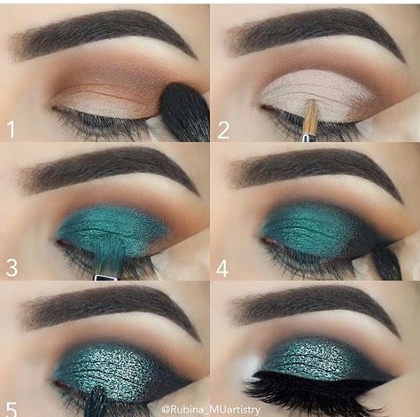 Green Smokey Eye Makeup Look Blush Makeup Tutorial, Trucco Smokey Eye, Easy Eye Makeup Tutorial, Green Eye Makeup, Eyeliner Glitter, Video Makeup, Shimmer Makeup, Eye Makeup Steps, Glitter Eyeliner