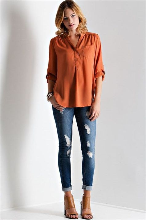 Burnt Orange Blouse Outfit, Rust Blouse Outfit, Burnt Orange Shirt Outfit, Burnt Orange Top Outfit, Orange Blouse Outfit, Orange Top Outfit, Orange Shirt Outfit, Burnt Orange Shirt, Rust Blouse