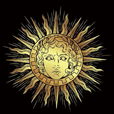 Greek Sun God, Mind Map Art, Shadow Wolf, Sun Worship, Flash Tattoo Designs, Line Art Vector, Greek Mythology Art, Vintage Candlesticks, Mythology Art