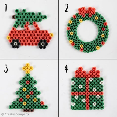 Hama Pearls Christmas, Pearler Beads Christmas Patterns, Christmas Aquabeads, Pearler Bead Christmas Ornaments, Fuse Bead Ornaments, Iron Beads Christmas, Christmas Ornament Perler Beads, Hama Beads Christmas Ornaments, Christmas Hamma Beads