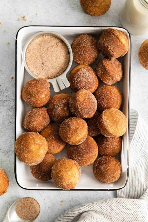 A far out view of French breakfast puffs in a casserole dish Gluten Free Cruffins, Christmas Brunch Gluten Free, Breakfast Puffs, French Breakfast Puffs, Gf Muffins, Meaningful Eats, Gf Treats, Cider Donuts Recipe, Apple Cider Donuts Recipe