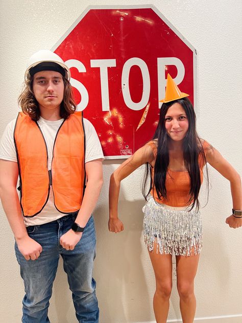 #construction #halloween #costume #cone #couplescostume Construction Worker And Traffic Cone Costume, Construction Couple Costume, Construction Halloween Costume, Construction Halloween, Traffic Cone Costume, Cone Costume, Crossing Guard, Traffic Cone, Couples Costume