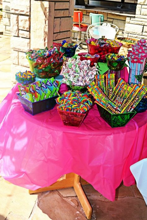 Candy bar at my eighteenth birthday bash ♡ Sleepover Snacks, Candy Land Birthday Party, Birthday Snacks, Sleepover Birthday Parties, Eighteenth Birthday, Glow Birthday, Sleepover Food, Candyland Birthday, Junk Food Snacks