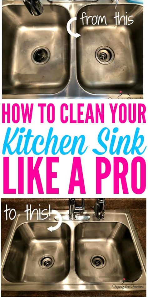 How To Clean Your Kitchen Sink Like A Pro - Organization Obsessed Sink Cleaning, Homemade Toilet Cleaner, Clean Baking Pans, Hardwood Floor Cleaner, Cleaning Painted Walls, Glass Cooktop, Deep Cleaning Tips, Hard Water Stains, Natural Cleaning