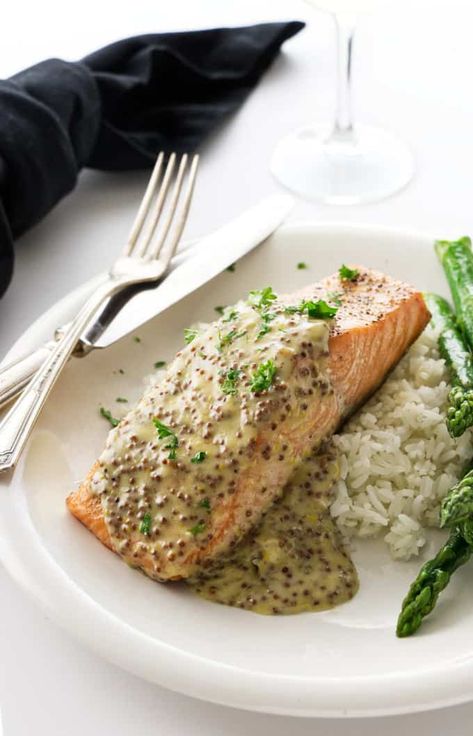 You searched for salmon with mustard cream - Savor the Best Lemon Mustard Sauce For Fish, Whole Grain Mustard Sauce, Salmon With Mustard Sauce, Mustard Sauce For Salmon, Salmon With Mustard, Salmon Mustard, Simple Baked Salmon, Salmon Recipe Pan, Crystalized Ginger