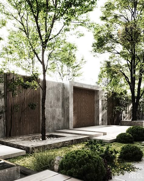 Modern Courtyard Garden Design, Modern Villa Garden, Modern Chinese Garden, Minimalistic Garden, Modern Italian Villa, Landscape Villa, Landscape Design Architecture, Garden Ideas On A Budget, Zen Garden Ideas