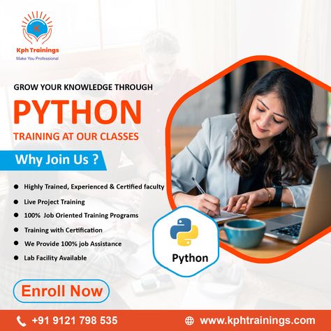 Python Programming Course 🎓 Are You Eager to Unlock the World of Coding and Unleash Your Creativity? 🚀 Join Our Comprehensive Python Programming Course at KPH Trainings. KPH Trainings is One of the Best Institute that Offer #Pythonprogrammingcourse in Ameerpet, Hyderabad. 👉100% Placement Assistance 👉Flexible timings 👉Resume preparation classes 👉Mock interview sessions For Further Details walk-in to our Institute KPH Trainings. Flot No.315, Annapurna Block, Mythrivanam, Ameerpet, Hy Mock Interview, Python Course, Learn Python, Frontend Developer, Linkedin Marketing, Python Programming, Social Media Marketing Business, Personality Development, Soft Skills