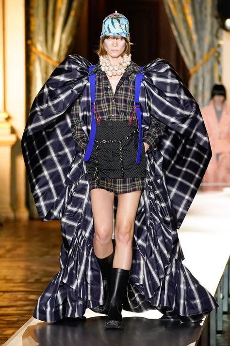 SuzyPFW:  Sustainable Style At Stella McCartney And Vivienne Westwood | British Vogue Royal Blue Outfits, Peter White, Becoming A Model, Illustration Fashion Design, Sustainable Style, Plaid Coat, Blue Hat, Straight Trousers, The Talk