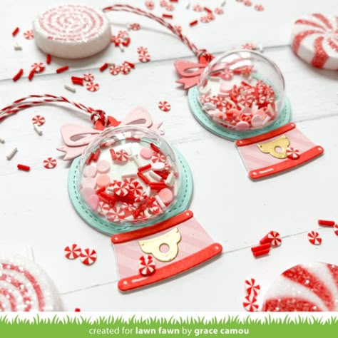 Christmas Candy Card Ideas, Lawn Fawn Gift Tags, Christmas Candy Ideas Gifts, Christmas Scrapbooking Ideas, Embellishments For Cards, Christmas Cardstock Crafts, Christmas Scrapbook Paper Crafts, Candy Paper Crafts, Christmas Gifts Made With Cricut