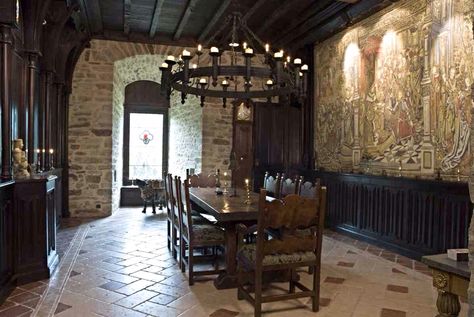 Small Dining Room on Ground Level | Medieval Castle de Montbrun, Dournazac, Haute-Vienne, France Castle Dining Room, Medieval Home Decor, Medieval Decor, Small Castles, Modern Rustic Homes, Castles Interior, Small Dining, Medieval Castle, House Room