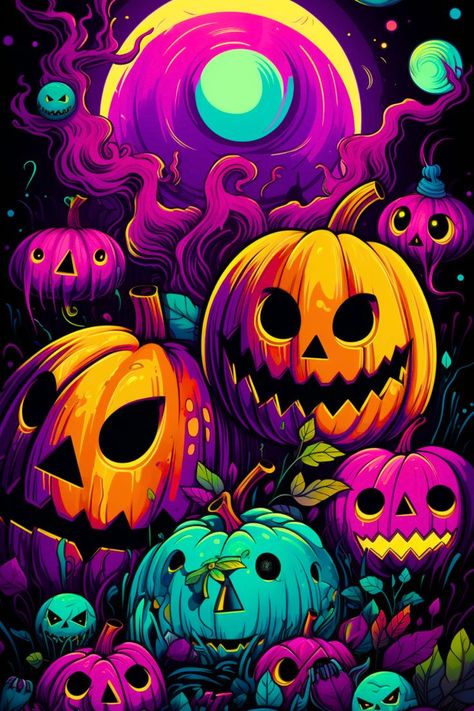 This spooky yet stylish Halloween Jack-o'-lanterns wallpaper is the perfect way to get into the Halloween spirit! The bright colors and intricate designs will add a touch of fun and whimsy to your home screen, and the black background will create a dramatic effect. Whether you're looking for a new wallpaper for your phone or tablet, or you just want to add a little bit of Halloween flair to your computer, this wallpaper is sure to please. Wallpaper Iphone Aesthetic Home Screen, Halloween Wallpaper Homescreen, Halloween Wallpaper Iphone Aesthetic, Suitcase Dollhouse, Lantern Wallpaper, Neon Halloween, Happy Halloween Pictures, Aesthetic Home Screen, Halloween Wallpaper Iphone Backgrounds