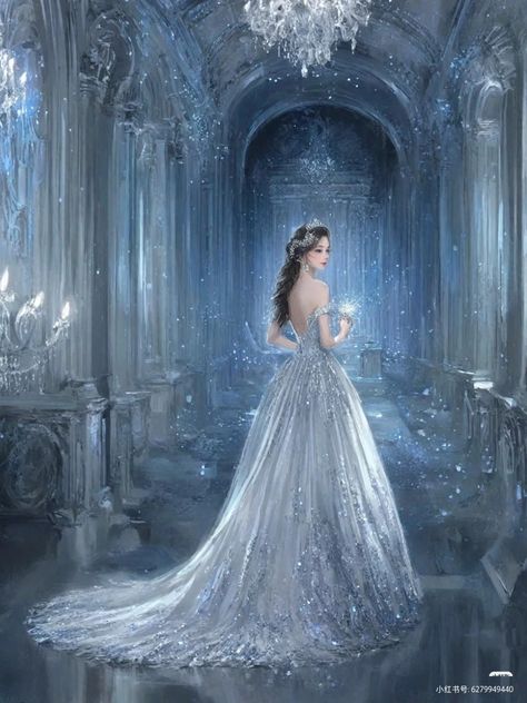 Dreamy Dress Fairy Tales, Blue Princess Aesthetic, Princess Sitting, Sitting On Throne, Ulzzang Dress, Princess Painting, Tale Dress, Dreamy Gowns, Dress Fairy