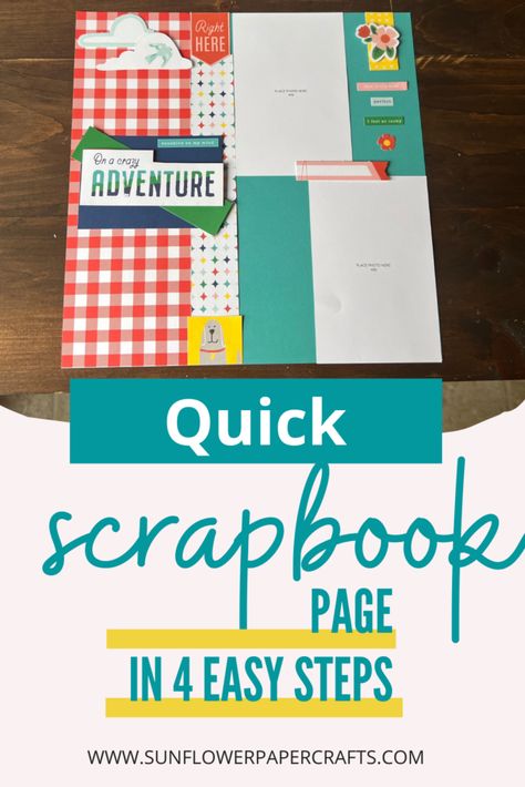 Get ready to use up some paper scraps and create this adorable quick scrapbook page. In 4 easy steps with basic supplies you can create this page in minutes. Quick and easy scrapbook layouts | easy scrapbook layouts | easy scrapbook layouts for beginners | quick sketches easy scrapbooking layouts | fast easy scrapbook layouts | easy scrapbook layouts templates | beginner scrapbooking | beginner scrapbooking layout | beginner scrapbooking layout simple | beginner scrapbooking tutorials Basic Scrapbook Layouts, Simple Scrapbook Pages, Simple Scrapbook Ideas For Beginners, 12x12 Scrapbook Layouts 4x6 Photos, Quick Sketches Easy, Quick Scrapbook Pages Simple, Beginner Scrapbooking Layout, Easy Scrapbooking Ideas Layout Simple, 2 Picture Scrapbook Layout