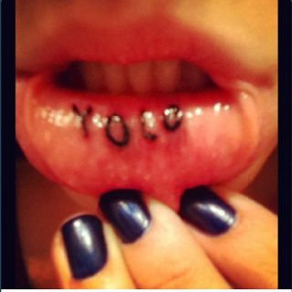 Get YOLO tatoo on my Lips. Small Yolo Tattoo, Yolo Tattoos Ideas, Bottom Lip Tattoo, Funny Lip Tattoo Inner, Yolo Lip Tattoo, Inside Of Lip Tattoo, Yolo Tattoos, Inside Lip Tattoos, Tattoo Ideas Tumblr