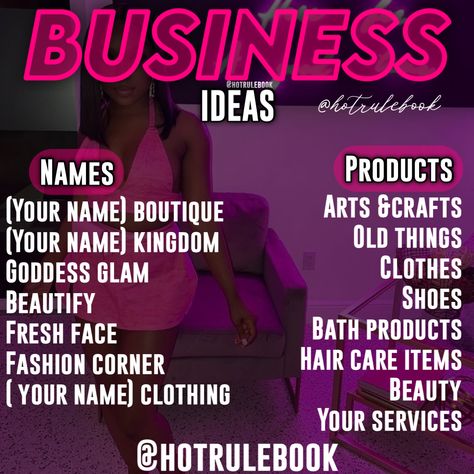 Business Ideas For Black Women, Business Username Ideas, Baddie Business Name Ideas, Cute Small Business Names, Business Product Ideas, Nail Business Names Ideas, Small Business Plan Ideas, Business Ideas For Women, Business Name Ideas