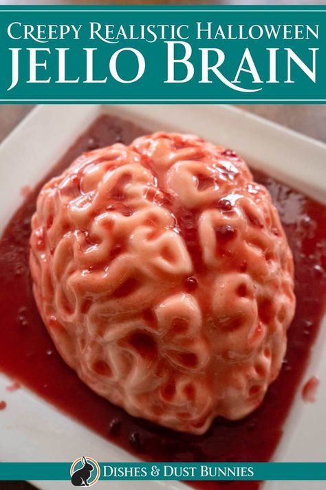 Jello Brain Mold Recipe, Edible Brain, Brain Mold Recipe, Brain Jello Mold, Jello Brain, Halloween Buffet Table, Brain Mold, Homemade Jello, Peach Jello