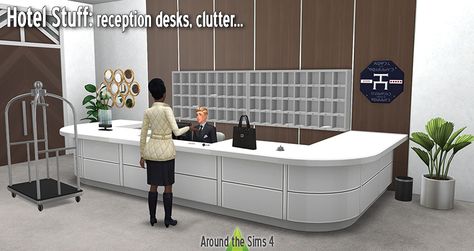 Sims 4 Hotel, Around The Sims 4, Receptionist Desk, The Sims 4 Custom Content, The Sims 4 Lots, Sims 4 House Building, My Sims, Casas The Sims 4, Hotel Reception