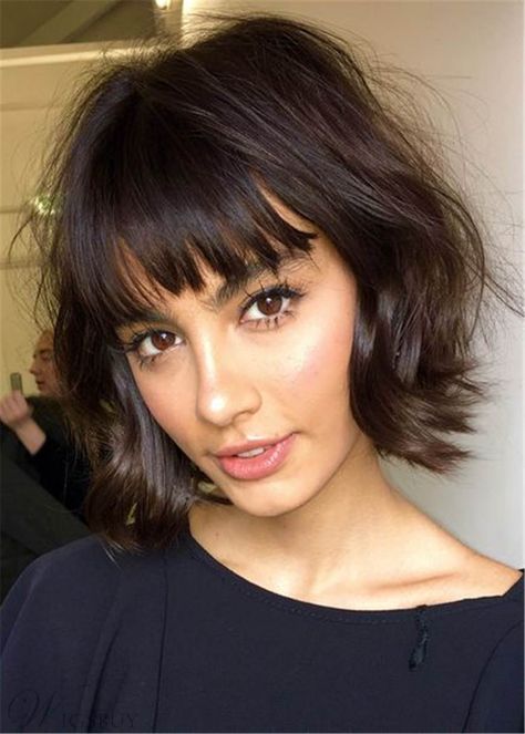 Bob Short Human Hair With Bangs Straight Capless Wigs 8 Inches V Cut Hair, Latest Bob Hairstyles, Shot Hair, Bangs Straight, Bob Hairstyles With Bangs, Choppy Bob Hairstyles, Bob Haircut With Bangs, Hair With Bangs, Short Wavy Hair