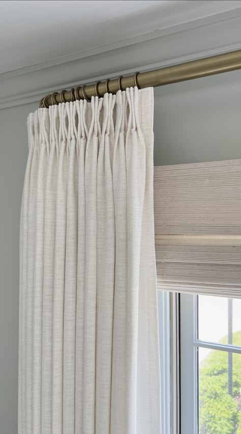 Bedroom Curtain Ideas Master, Curtains With Shutters, Photo Hanging Ideas, Long Curtains Living Room, Side Hall Colonial, Curtain Display, Wax Myrtle, Roman Curtain, Heading Styles