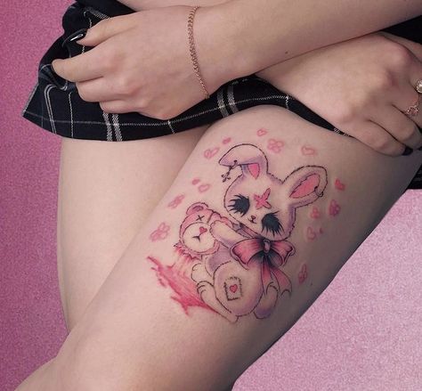 Melanie Inspired Tattoos, Kawaii Tattoos, Growth Tattoo, Upper Thigh Tattoos, Artwork Tattoo, Grunge Tattoo, Pink Tattoo, Wicked Tattoos, Kawaii Tattoo