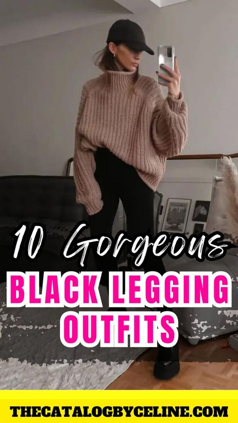 10 Black Leggings Outfits You Will Love | Women's Bottoms | Outfits for Women | Casual Chic Style Black Legging Outfits, Black Leggings Outfit Summer, Black Leggings Outfit Winter, Black Leggings Outfit Fall, Leggings Outfit For Work, Black Leather Leggings Outfit, Leggins Outfit, Black Leggings Casual, Leggings Outfit Spring