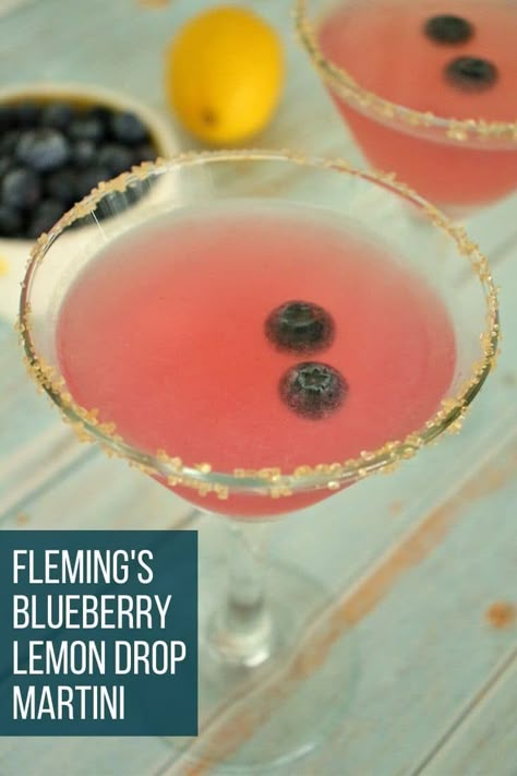 This refreshing twist on a classic cocktail hails from Fleming's Steakhouse. Their Blueberry Lemon Drop Martini is perfect for summer, but also melts away the winter blues. It takes just a few minutes to muddle and shake up. Blueberry Lemon Drop Martini, Lemondrop Martini, Blueberry Lemon Drop, Flemings Steakhouse, Lemon Drop Recipe, Blueberry Martini, Fruity Cocktail Recipes, Lemon Martini, Lemon Drop Cocktail