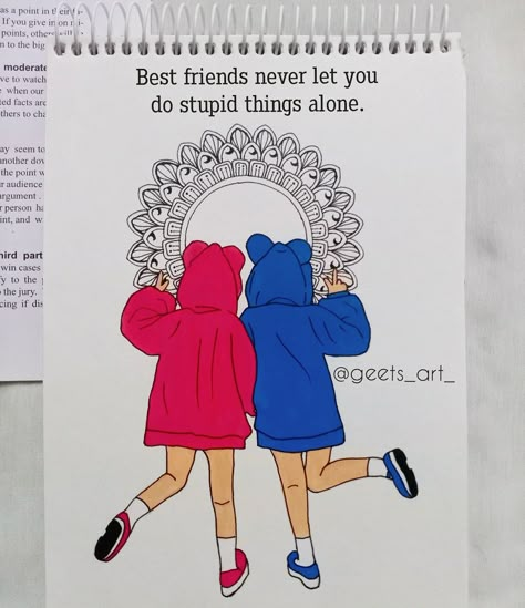 Drawing For Two Best Friends, Bff Mandala Art, Mandala Art Best Friend, Two Friends Mandala Art, Mandala Art For Best Friend, Mandala Art For Friends, Drawing Ideas Friendship, Friendship Mandala Art, Mandala Art Therapy Hand Drawn